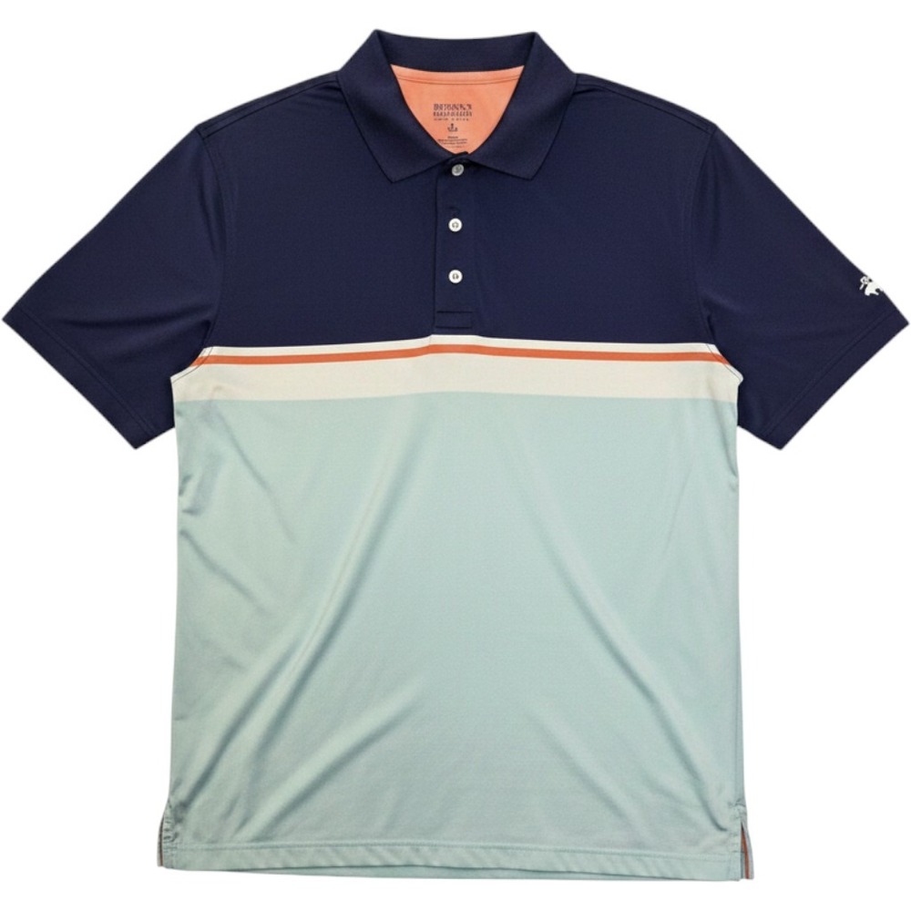 Brooks Brothers Polo Shirt Mens L Blue Colorblock Performance Stretch‎ Preppy